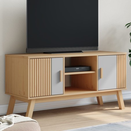 Meuble TV OLDEN gris et marron 114x43x57 cm bois de pin massif 