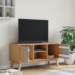 Meuble TV OLDEN gris et marron 114x43x57 cm bois de pin massif 