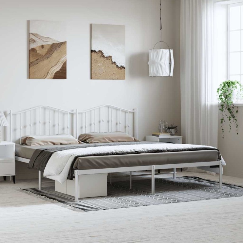 Cadre de lit métal sans matelas et tête de lit blanc 193x203 cm 