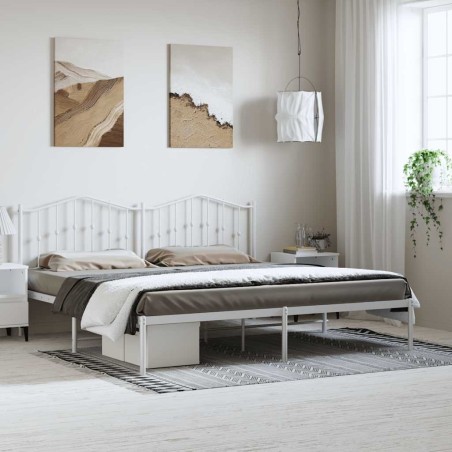 Cadre de lit métal sans matelas et tête de lit blanc 193x203 cm 