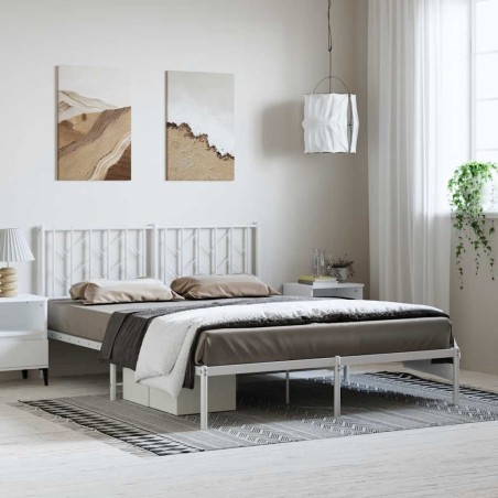 Cadre de lit métal sans matelas et tête de lit blanc 193x203 cm 