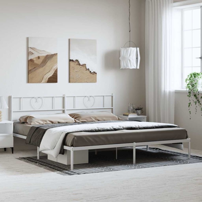 Cadre de lit métal sans matelas et tête de lit blanc 193x203 cm 