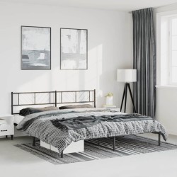 Cadre de lit métal sans matelas avec tête de lit noir 183x213cm 
