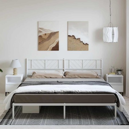 Cadre de lit métal sans matelas et tête de lit blanc 183x213 cm 