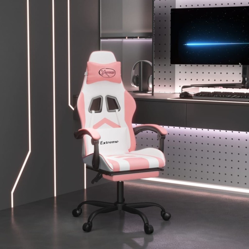 Chaise de jeu avec repose-pied Blanc et rose Similicuir 