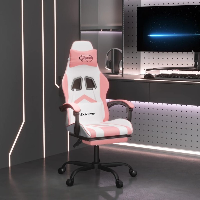 Chaise de jeu pivotante et repose-pied Blanc et rose Similicuir 