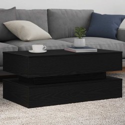 Table basse avec lumières LED chêne noir 90x50x40 cm 