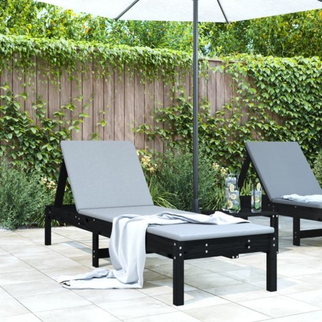 Chaise longue noir 199,5x60x74 cm bois massif de pin 