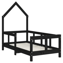 Cadre de lit pour enfant noir 70x140 cm bois de pin massif 