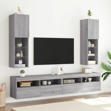 Meubles TV avec lumières LED 2 pcs sonoma gris 30,5x30x102 cm 