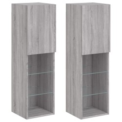 Meubles TV avec lumières LED 2 pcs sonoma gris 30,5x30x102 cm 
