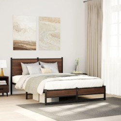 Cadre de lit en métal sans matelas chêne marron 137x190 cm 