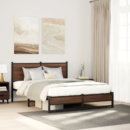 Cadre de lit en métal sans matelas chêne marron 137x190 cm 