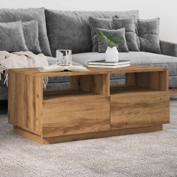 Table basse avec lumières LED chêne artisanal 90x49x40 cm 