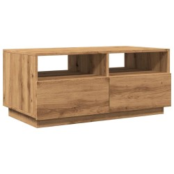 Table basse avec lumières LED chêne artisanal 90x49x40 cm 
