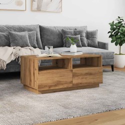 Table basse avec lumières LED chêne artisanal 90x49x40 cm 
