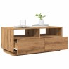 Table basse avec lumières LED chêne artisanal 90x49x40 cm 
