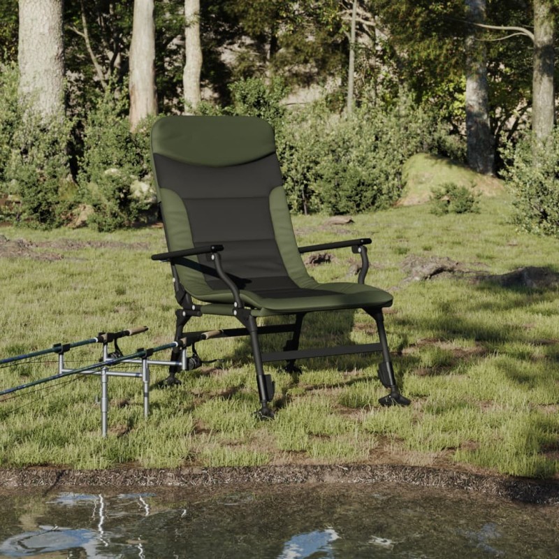 Chaise de pêche avec accoudoir pliable vert 