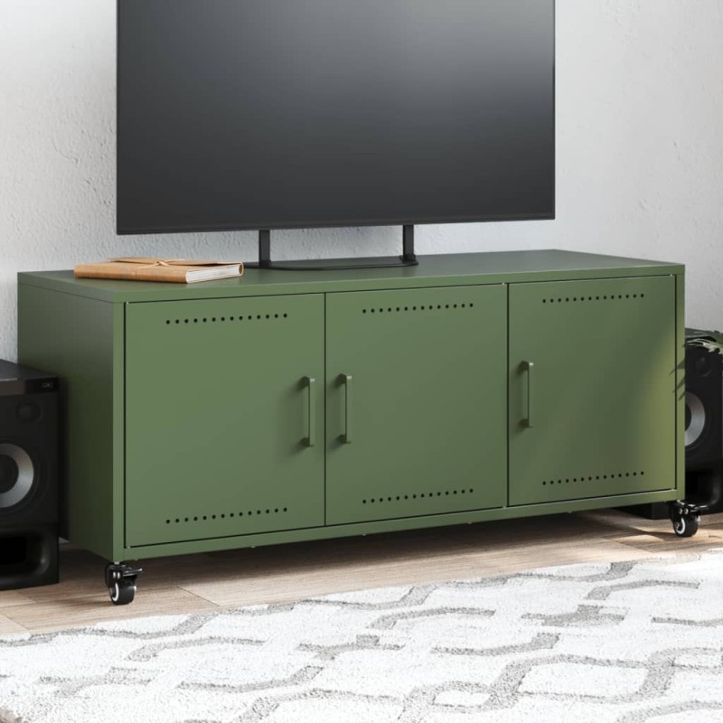 Meuble TV vert olive 100,5x39x43,5 cm acier Meuble TV vert olive 100,5x39x43,5 cm acier