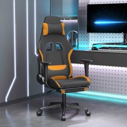 Chaise de jeu de massage avec repose-pied Noir et orange Tissu 