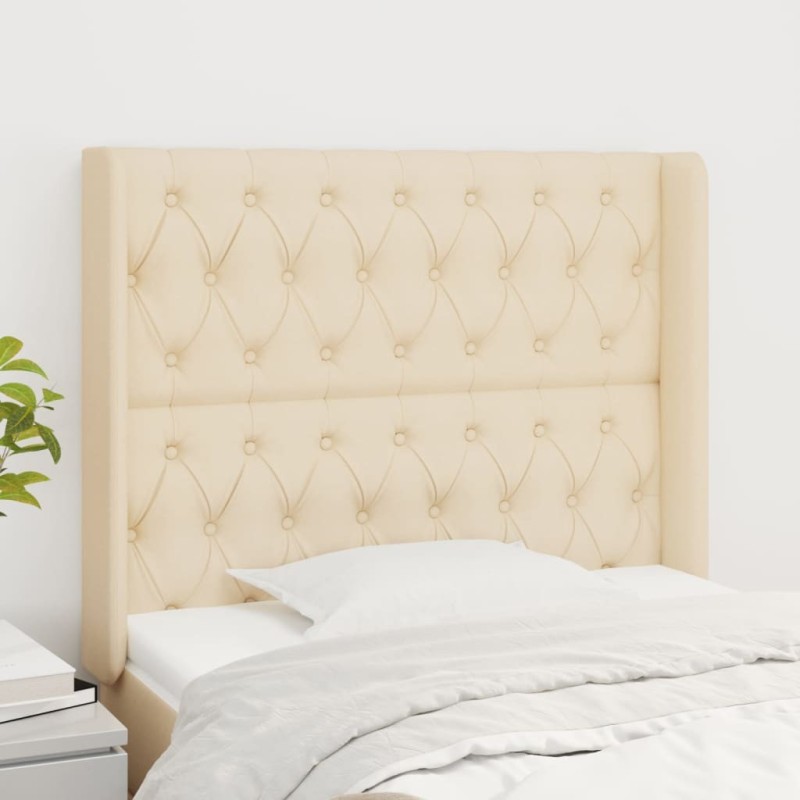 Tête de lit avec oreilles Crème 93x16x118/128 cm Tissu Tête de lit avec oreilles Crème 93x16x118/128 cm Tissu