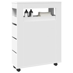 Meuble étroit de salle de bain à roulettes blanc 