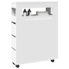Meuble étroit de salle de bain à roulettes blanc 