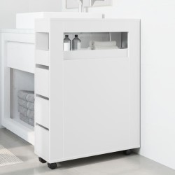 Meuble étroit de salle de bain à roulettes blanc 