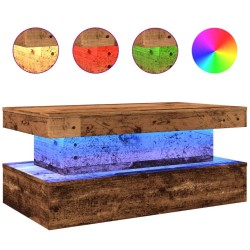 Table basse avec lumières LED vieux bois 90x50x40 cm 
