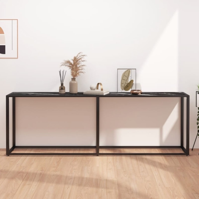 Table console Marbre noir 220x35x75,5 cm Verre trempé Table console Marbre noir 220x35x75,5 cm Verre trempé