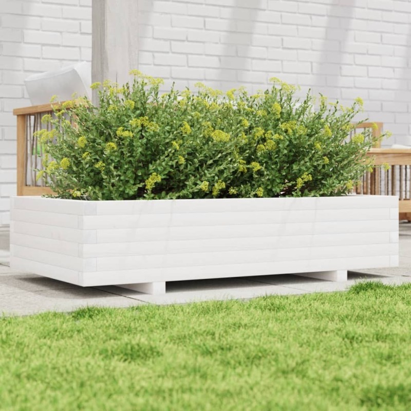 Jardinière blanc 110x60x26,5 cm bois de pin massif Jardinière blanc 110x60x26,5 cm bois de pin massif
