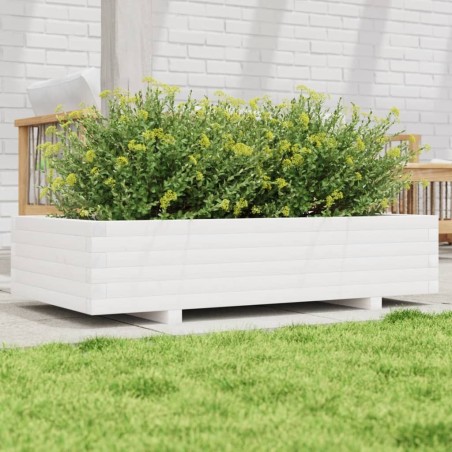 Jardinière blanc 110x60x26,5 cm bois de pin massif 