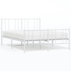 Cadre de lit métal sans matelas et pied de lit blanc 135x190 cm 