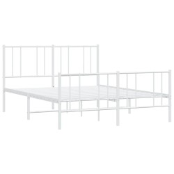 Cadre de lit métal sans matelas et pied de lit blanc 135x190 cm 