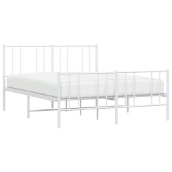 Cadre de lit métal sans matelas et pied de lit blanc 135x190 cm 