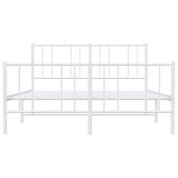 Cadre de lit métal sans matelas et pied de lit blanc 135x190 cm 
