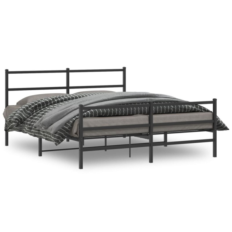 Cadre de lit métal sans matelas avec pied de lit noir 160x200cm 