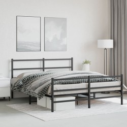 Cadre de lit métal sans matelas avec pied de lit noir 160x200cm 