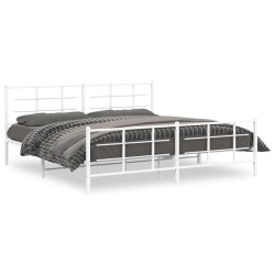 Cadre de lit métal sans matelas et pied de lit blanc 193x203 cm 