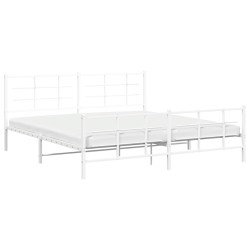 Cadre de lit métal sans matelas et pied de lit blanc 193x203 cm 