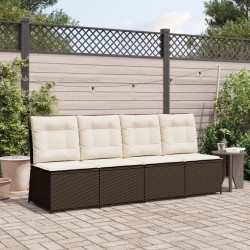 Canapé inclinable de jardin avec coussins marron résine tressée 