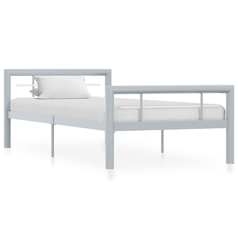 Cadre de lit sans matelas gris et blanc métal 90x200 cm Cadre de lit sans matelas gris et blanc métal 90x200 cm