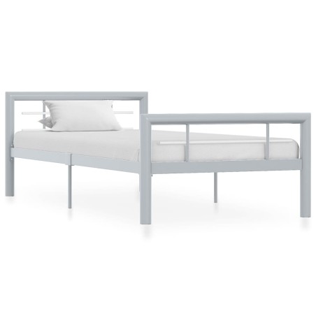 Cadre de lit sans matelas gris et blanc métal 90x200 cm 