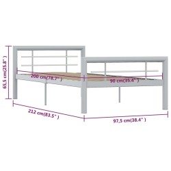 Cadre de lit sans matelas gris et blanc métal 90x200 cm 