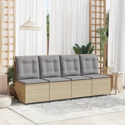 Canapé inclinable de jardin avec coussins beige résine tressée 