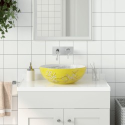 Vasque à poser blanc et jaune rond Φ41x14 cm céramique 