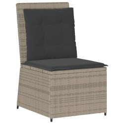 Canapé inclinable de jardin coussins gris clair résine tressée 