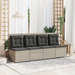 Canapé inclinable de jardin coussins gris clair résine tressée 