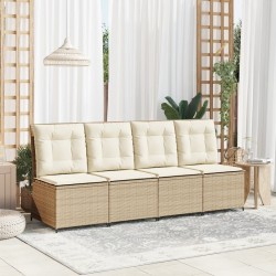 Canapé inclinable de jardin avec coussins beige résine tressée 