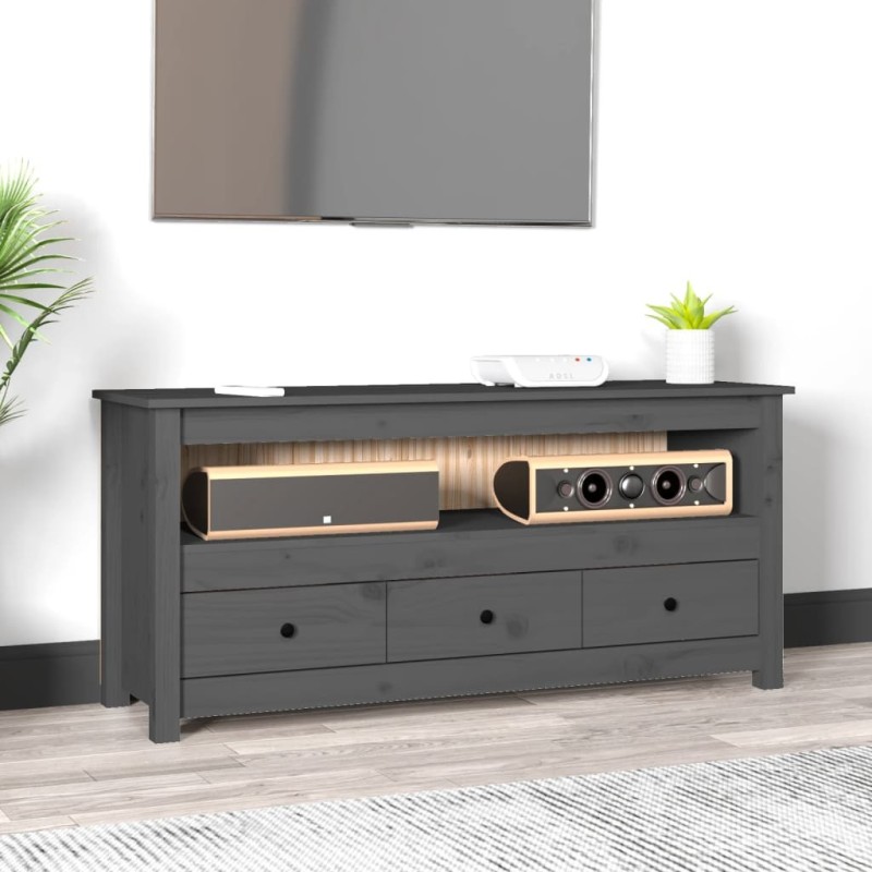 Meuble TV Gris 114x35x52 cm Bois de pin massif 
